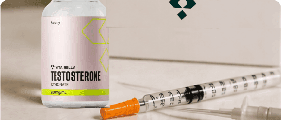 Vita Bella testosterone cypionate vial and syringe